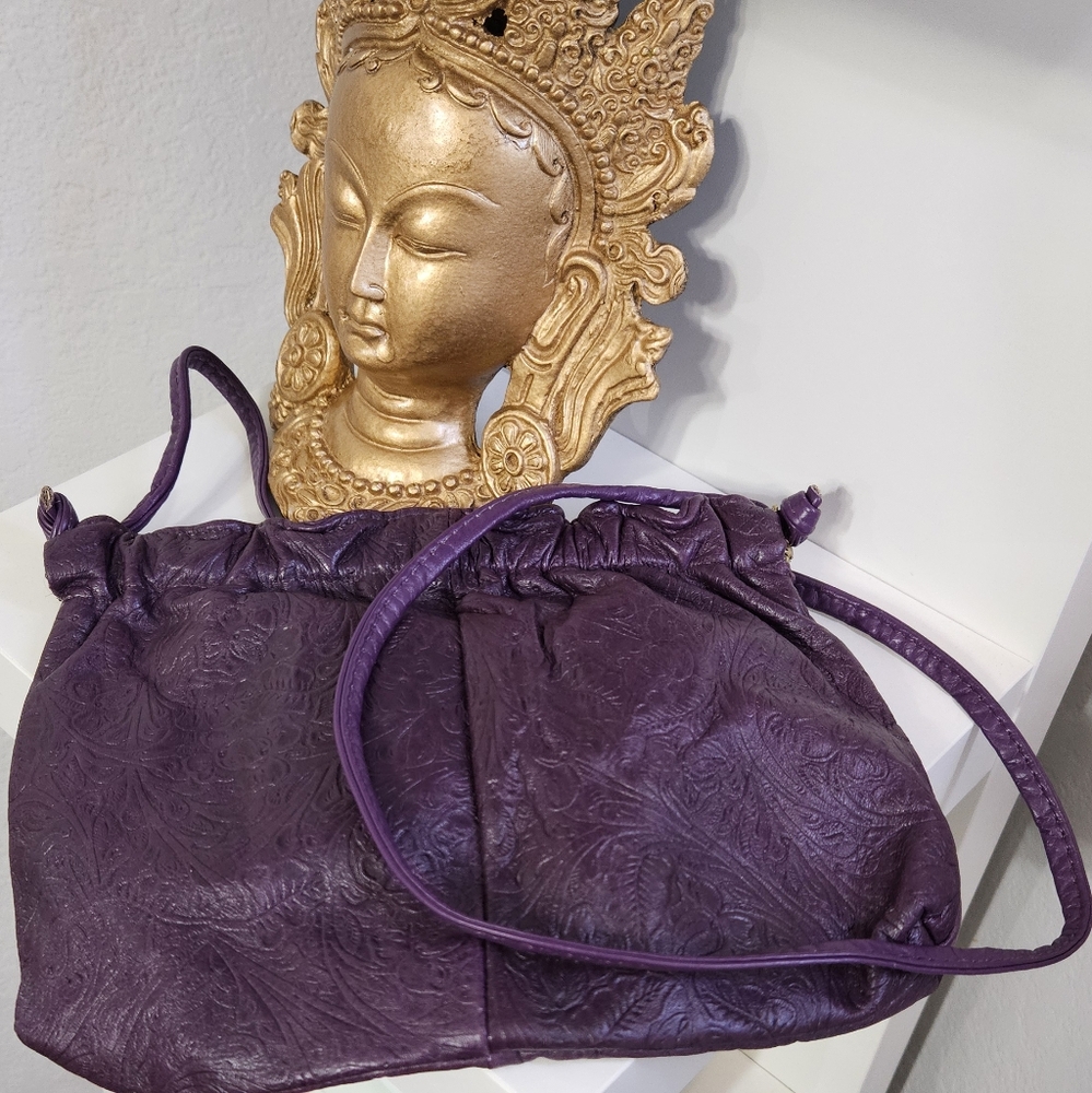Vintage Purple Vinyl Embossed Crossbody Purse